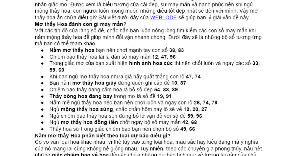 Nằm Mơ Thấy Hoa Đánh Số Gì? Bậc Thầy Giải Mộng Chỉ Điểm