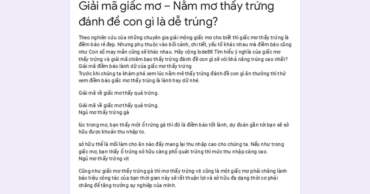 Nằm mơ thấy nhiều trứng gà